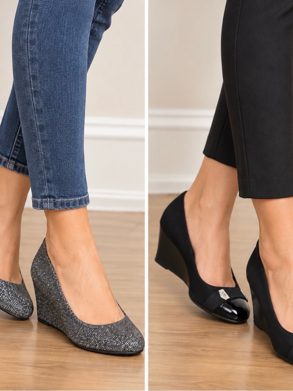 Anne Klein Black and Silver Glitter Wedge Pumps 2 for $25.